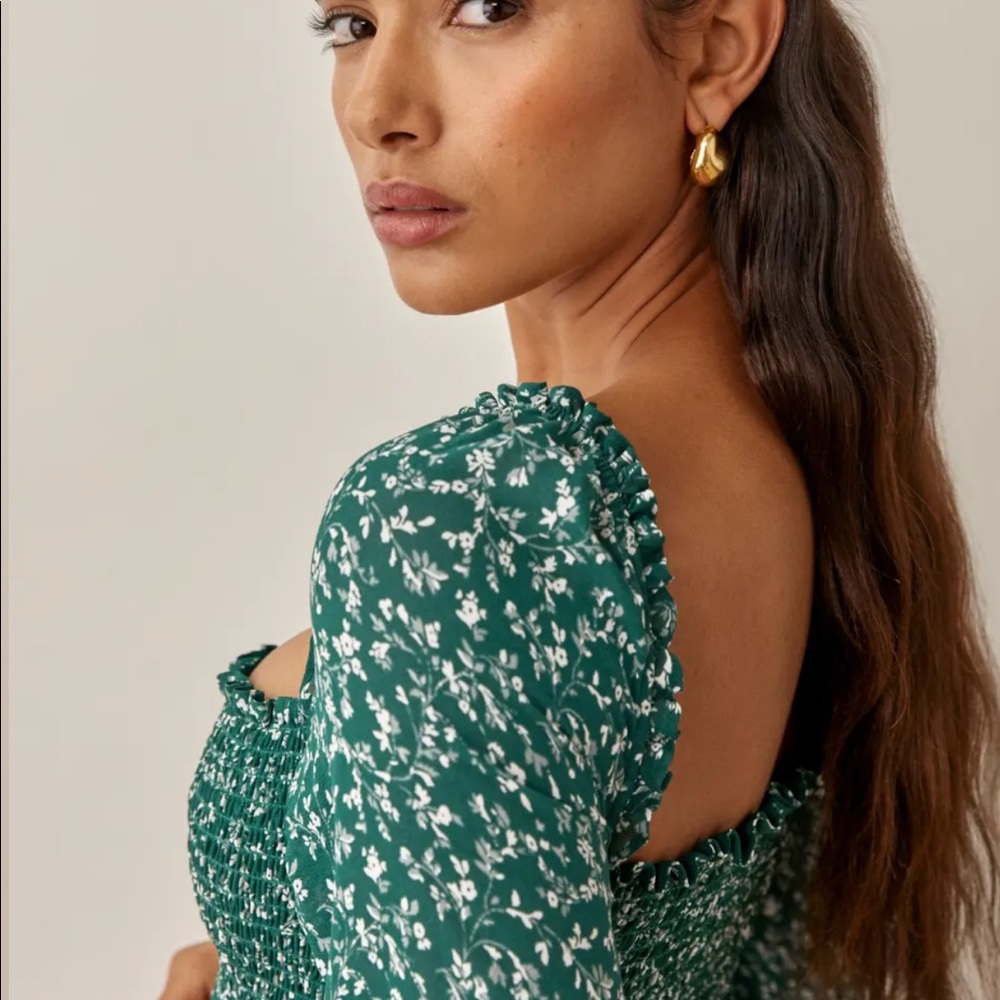 Reformation Green Floral Top